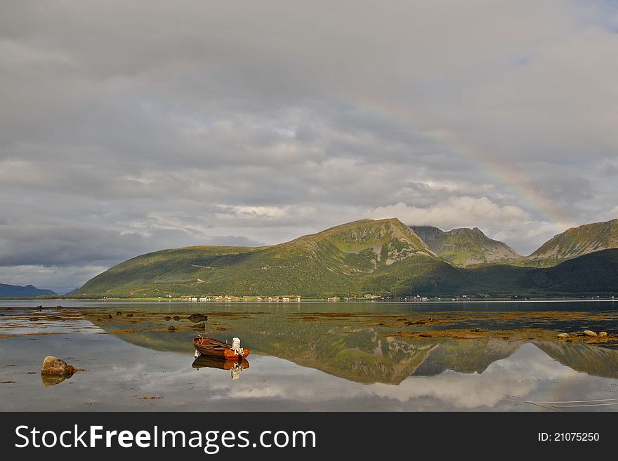 August cloudy morning in north Norway on Lofoten islands. August cloudy morning in north Norway on Lofoten islands