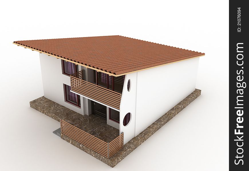 The house with sloping roof on a white background №1. The house with sloping roof on a white background №1