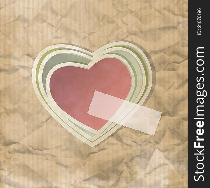 Vintage background on crumpled paper with heart shapes. Vintage background on crumpled paper with heart shapes