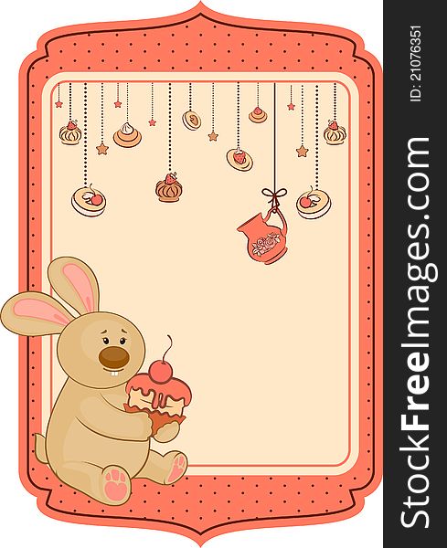 Vintage background with sweet cakes and rabbit