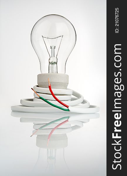 Light bulb with red and green cable. Light bulb with red and green cable