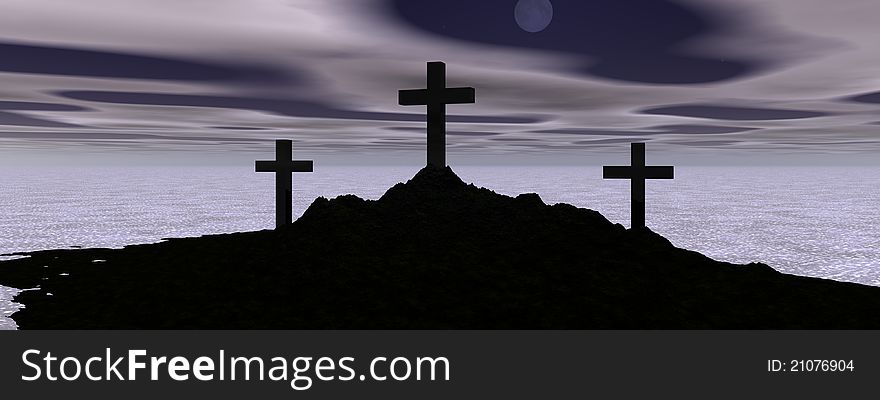 Mountain black and cross and sky. Mountain black and cross and sky