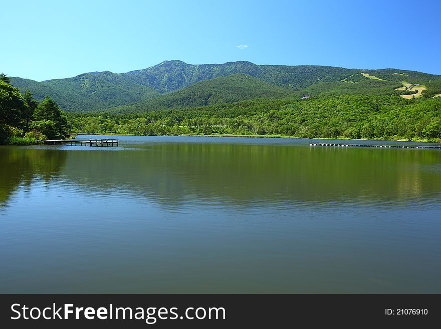 Blue sky and lake in the mountain, Japan