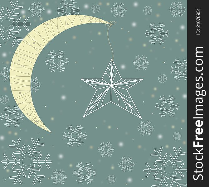 Winter night background with crescent moon and snowflakes. Winter night background with crescent moon and snowflakes