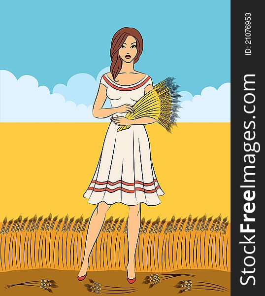 Beautiful girl with sheaf of wheat.