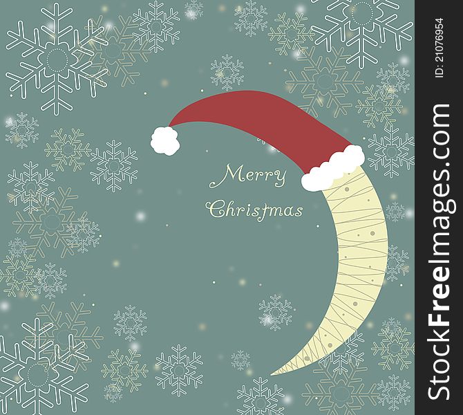 Christmas night background with the moon wearing a hat. Christmas night background with the moon wearing a hat