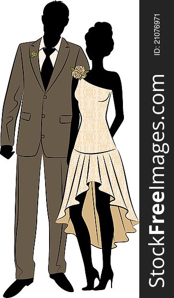 Illustration of beautiful bride and groom's silhouette