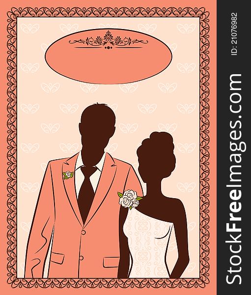 Illustration of beautiful bride and groom's silhouette