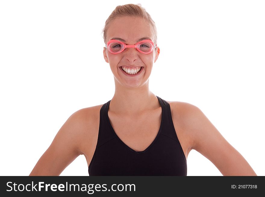 A very young beautiful woman with goggles. A very young beautiful woman with goggles