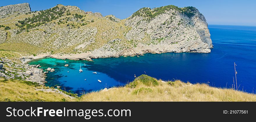 Romantic view of the bay Formentor at Majorca, Spain. Panorama