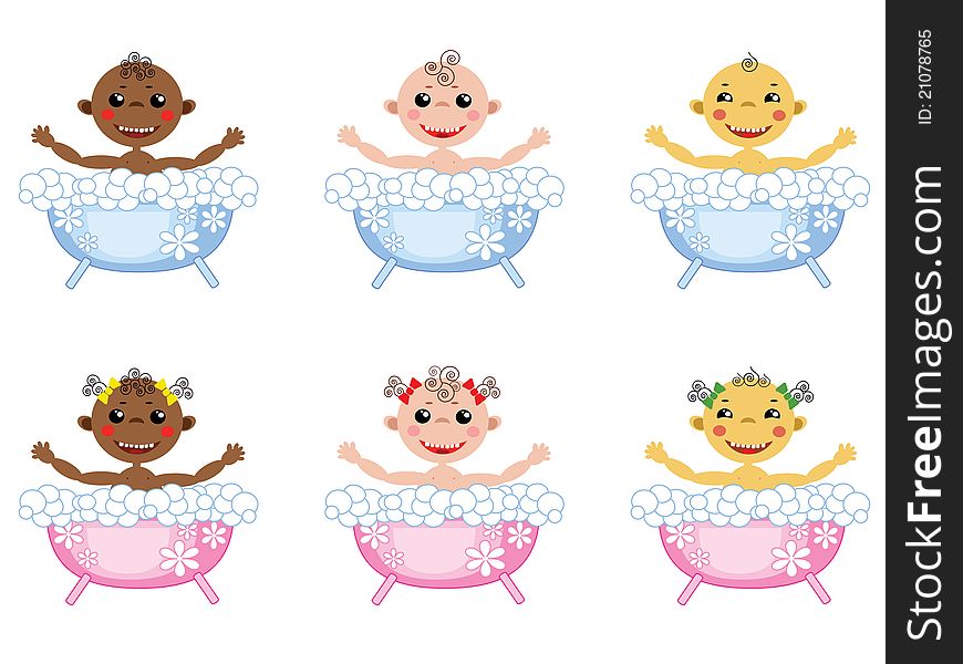 Baby In The Bath,set,icons.