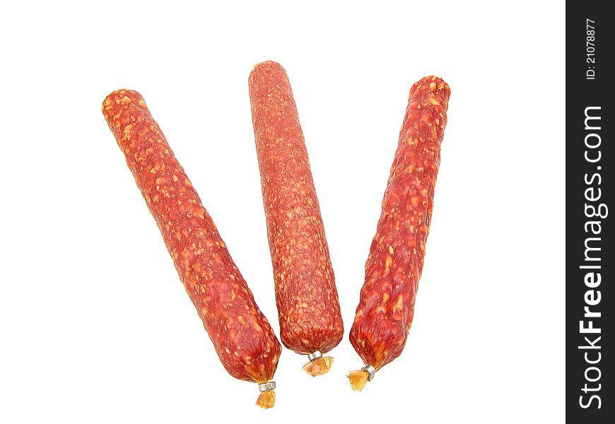 Smoked sausage on a white background