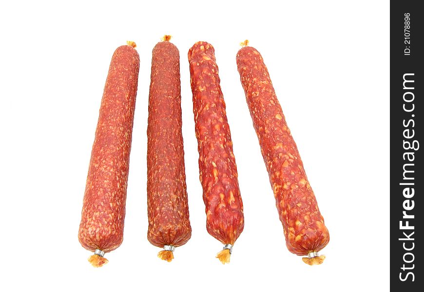 Smoked sausage on a white background