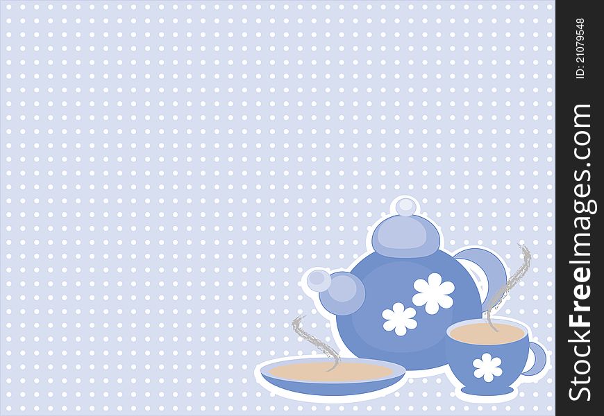 Blue background with tea set. Blue background with tea set