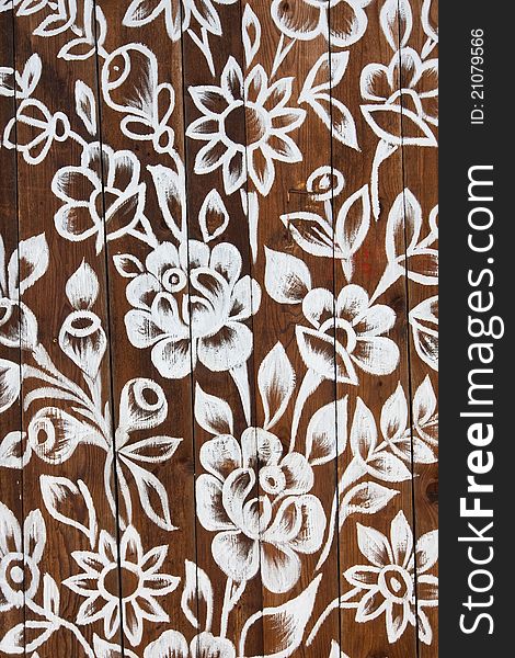 Wooden wall with a painted pattern. Wooden wall with a painted pattern
