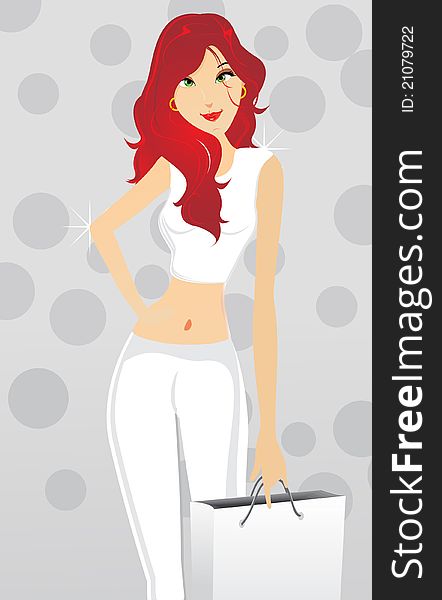 Abstract Cartoon Girl With Shopping Bag