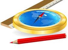 Compass And Red Pencil Royalty Free Stock Photography