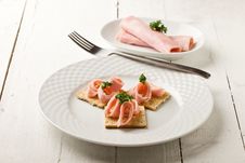 Crackers Canapes With Ham And Parsley Stock Image Crackers Canapes With Ham And Parsley Stock Image