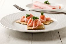 Crackers Canapes With Ham And Parsley Stock Photo Crackers Canapes With Ham And Parsley Stock Photo