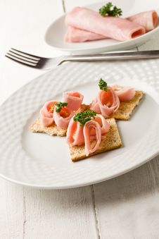 Crackers Canapes With Ham And Parsley Royalty Free Stock Photo Crackers Canapes With Ham And Parsley Royalty Free Stock Photo