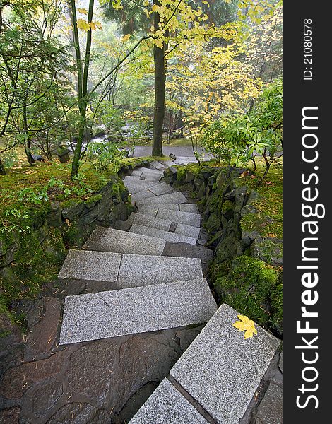 Stone Steps Stairs in Japanese Garden in Fall Season. Stone Steps Stairs in Japanese Garden in Fall Season