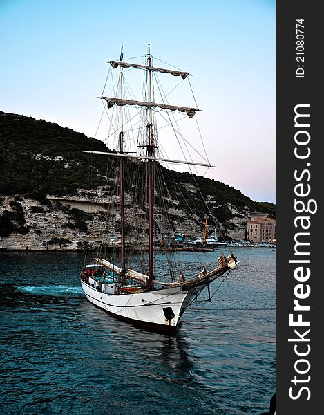 Photo of a sailing boat on the sea. Photo of a sailing boat on the sea