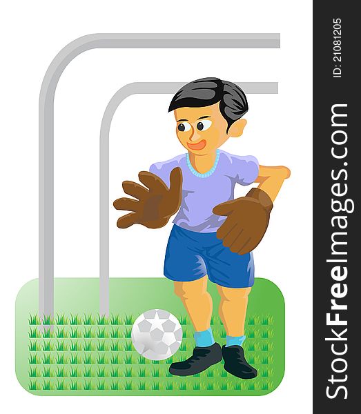 Image of little goal keeper with ball and glove