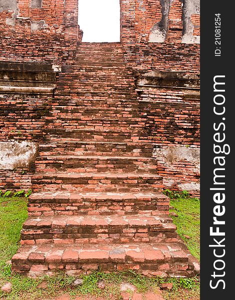 Ruin and ancient orange brick staircase in Thailand. Ruin and ancient orange brick staircase in Thailand