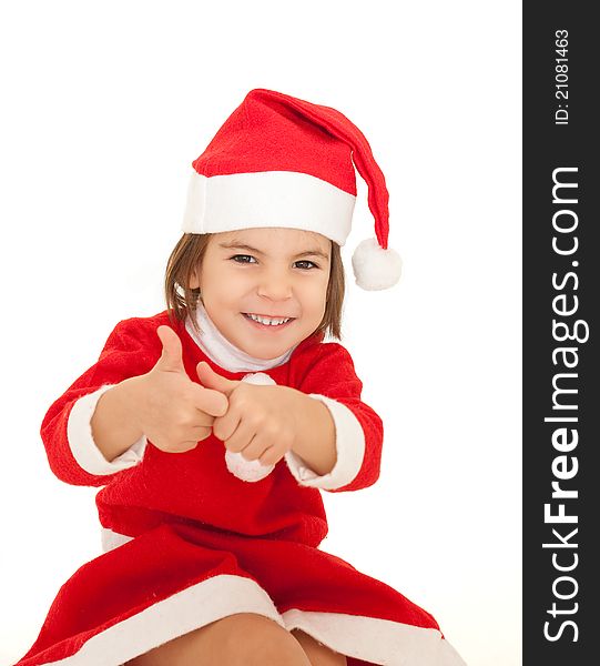 Little girl wearing santa clothes isolated on white