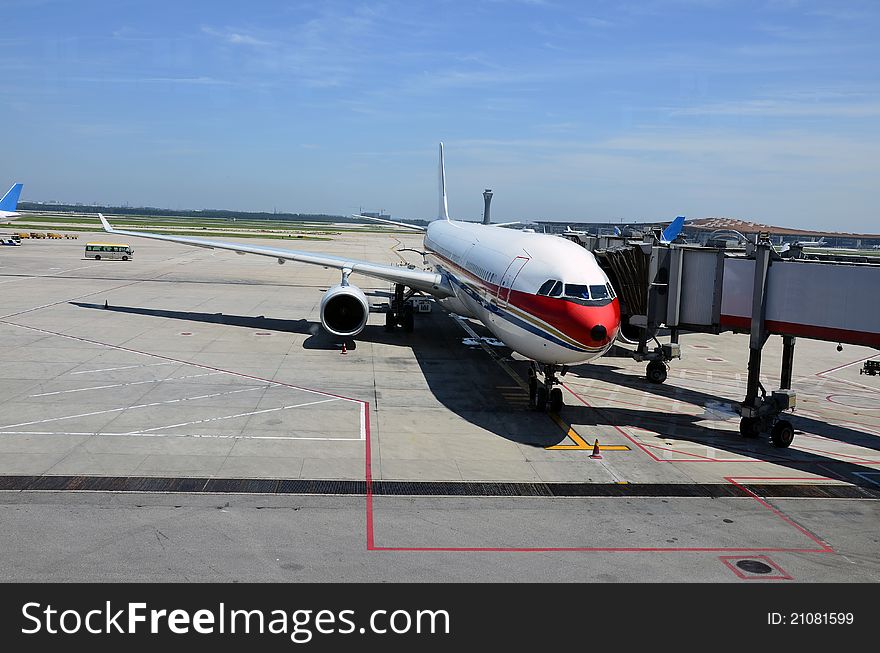 Airplane on the airport after landing