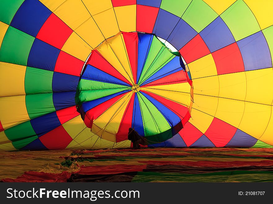 Inside of colorful hot air balloon