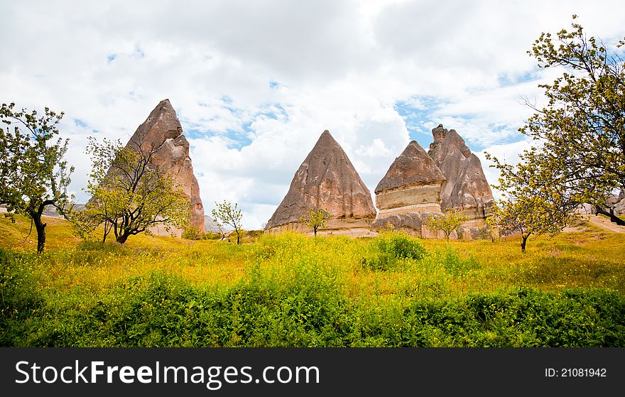 Beautiful spring landscape at Capadochia, Goreme National Historical Park, in Turkey.