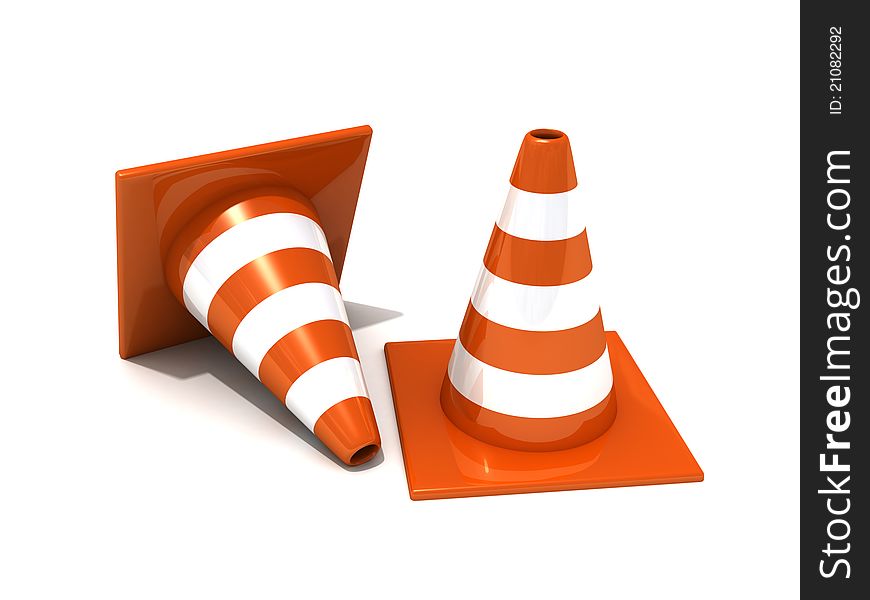 Road traffic orange cones 3d