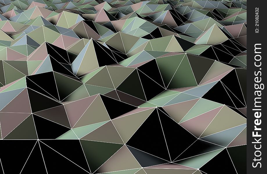Render of an abstract landscape of polygons. Render of an abstract landscape of polygons