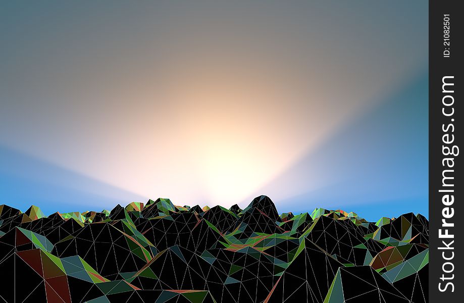 Render of an abstract landscape of polygons. Render of an abstract landscape of polygons