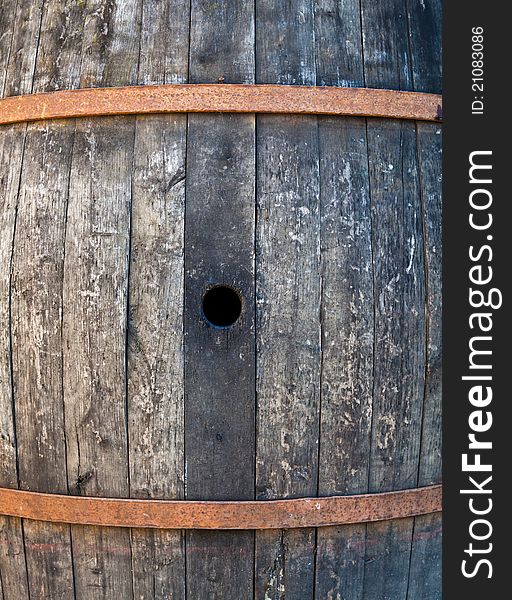 Old barrel made of wood used for Italian wine production