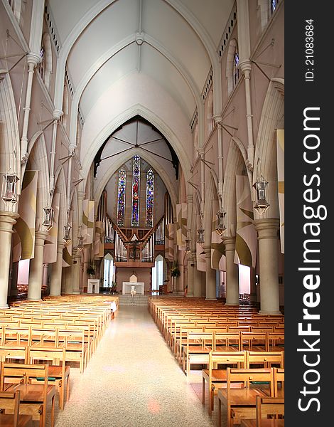 Cathedral in Brisbane, Queensland. With sun breaking through old windows. Cathedral in Brisbane, Queensland. With sun breaking through old windows.