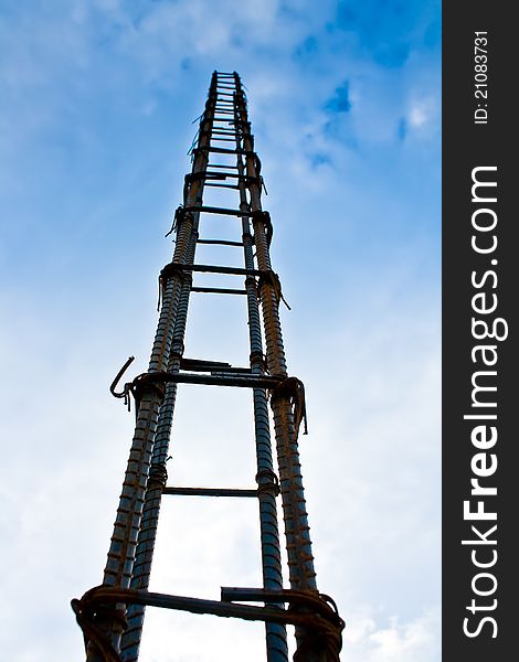 Metal framework for concrete pouring against the sky