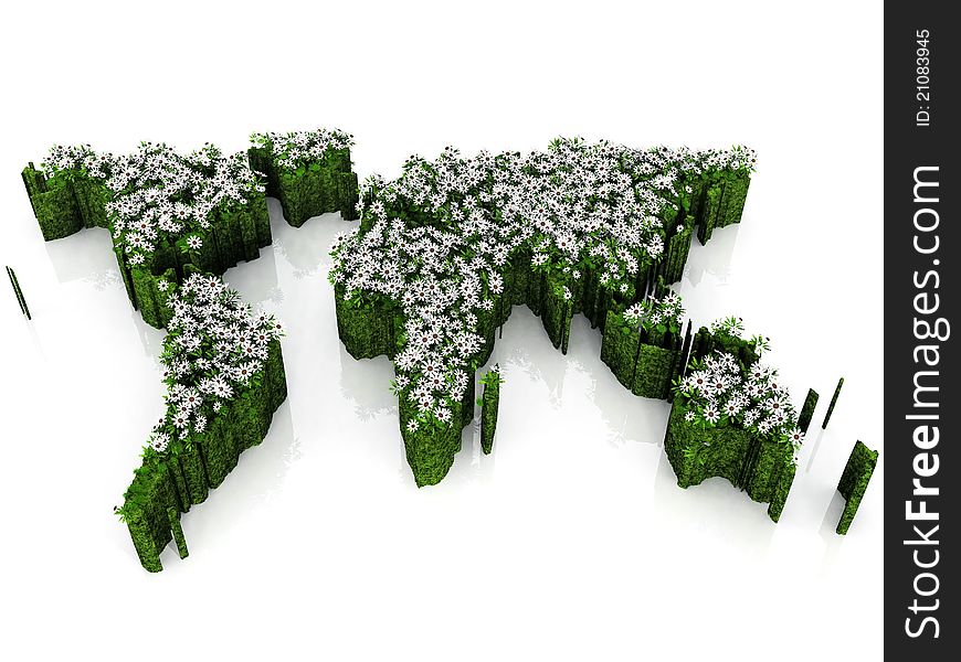 Earth map with flowers and grass