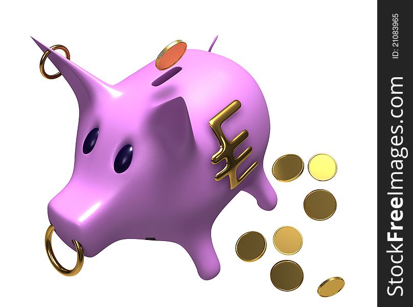 Pink piggy bank with euro sign