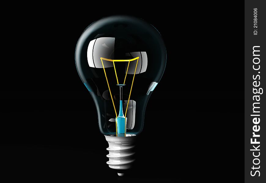 A light bulb on a black background