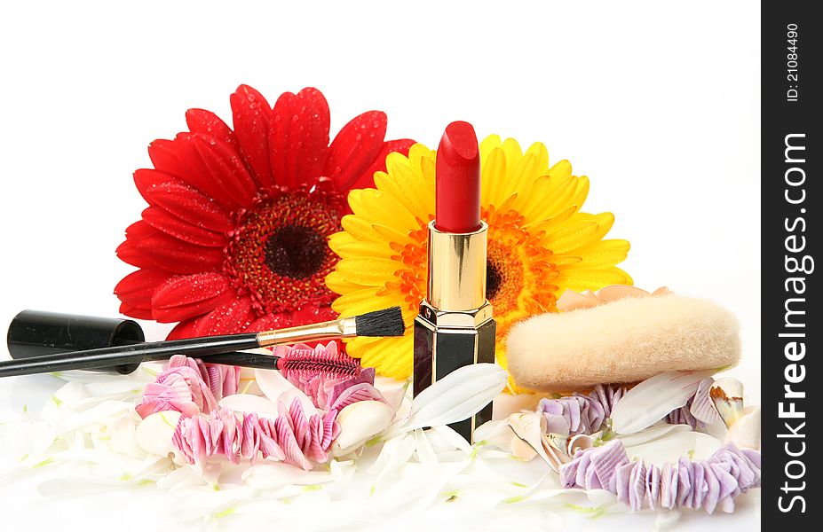 Decorative cosmetics on a white background