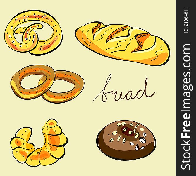 Illustration of Bread, croissant, cake