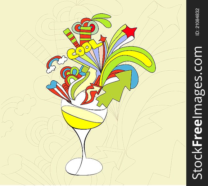 Illustration of summer colorful cocktail. Illustration of summer colorful cocktail