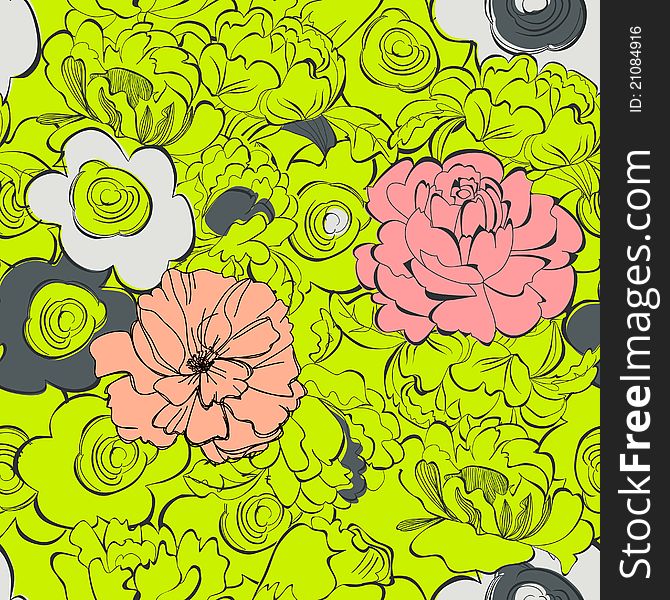 Summer seamless wallpaper with flowers illustration