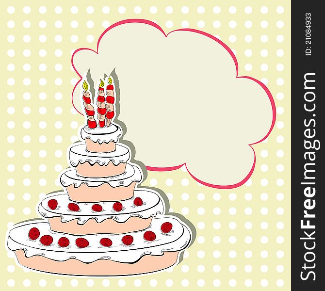 Card with illustration of cake. Card with illustration of cake
