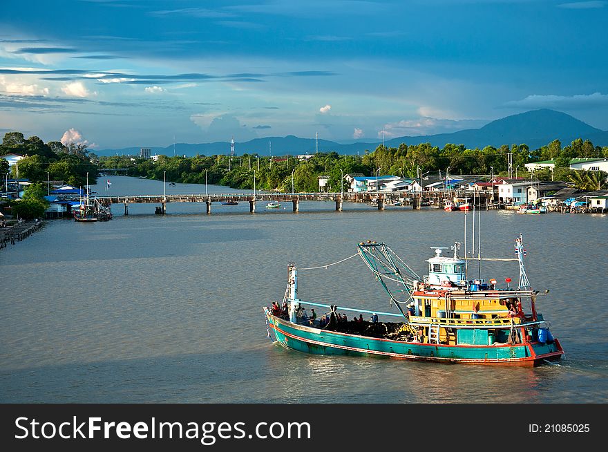Fishing boat and fisherman village in Thailand