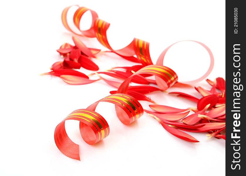 Petals and streamer on a white background