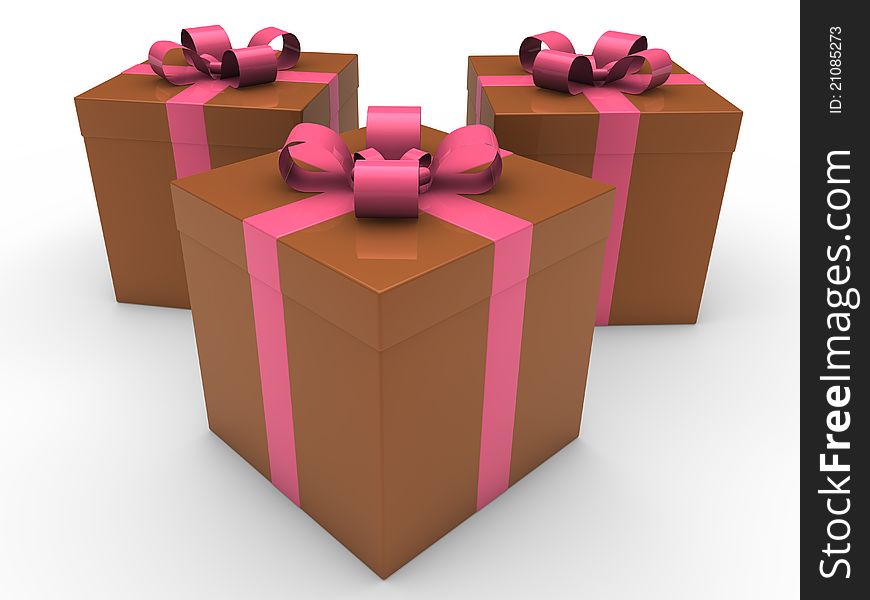 3d gift box celebration brown pink christmas