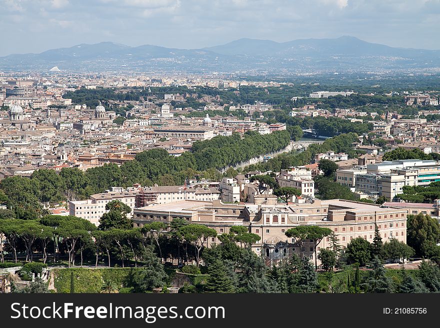 Aerial view of Rome with Tiber river